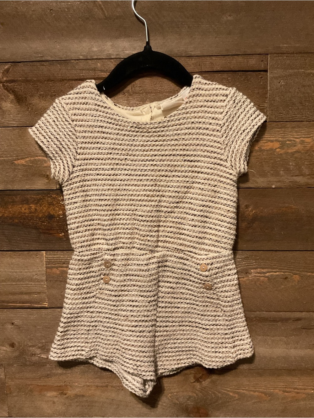 Zara Baby Girl Tan Beige Gold Tweed Romper Striped Outfit Party 12-18 12 18 m